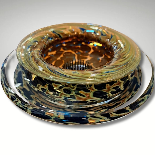 Click to view detail for GBG-038 Ikebana Bowl Blue/Gold $125